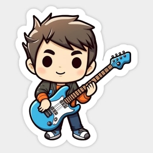 A boy playing his favourite guitar Sticker